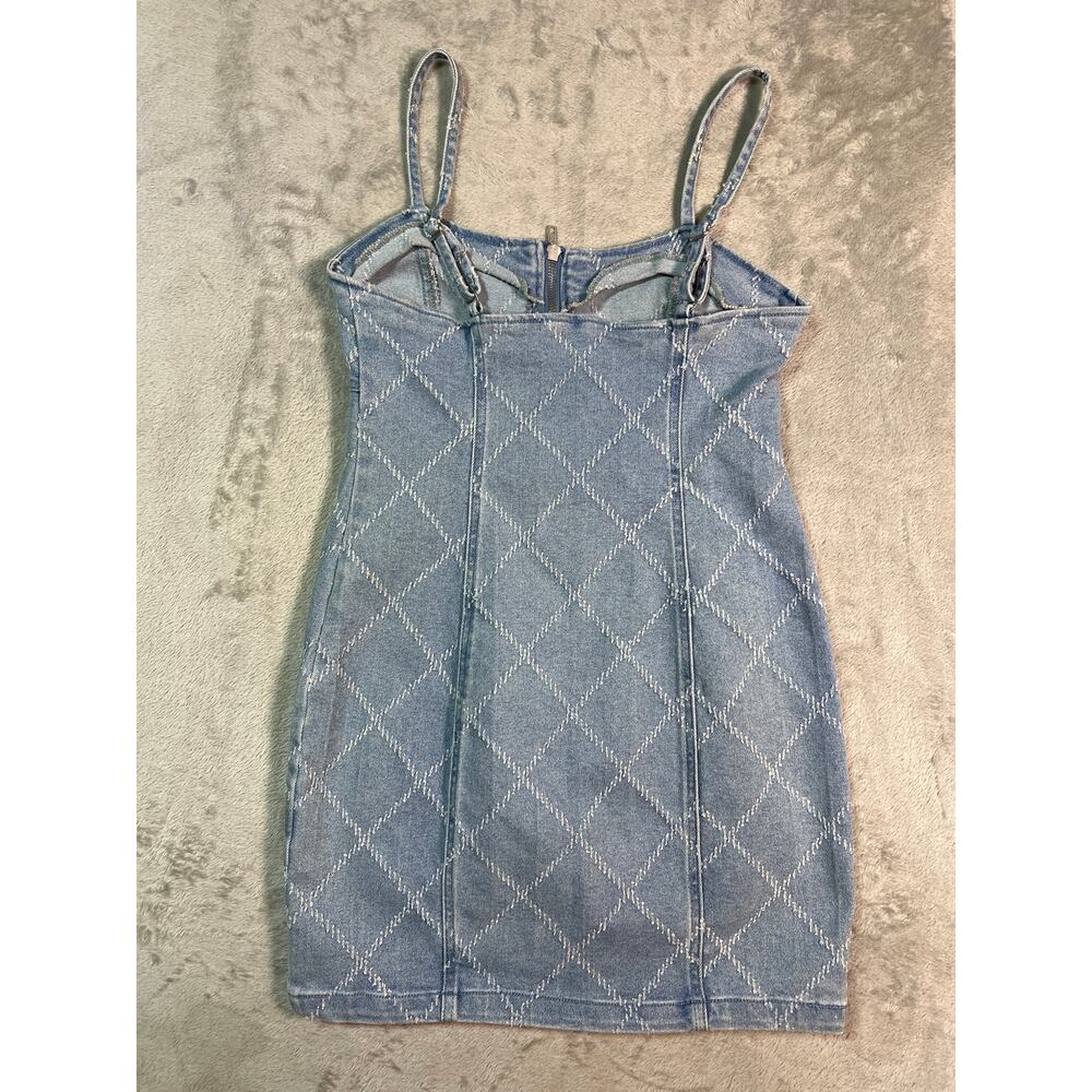 Y2K Denim Bodycon Dress Medium Zip Front Forever 21 Blue Mini Dress - Picture 5 of 5